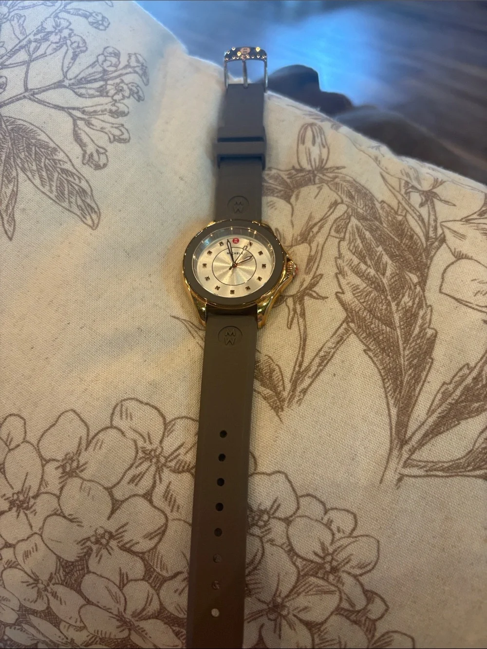 Michele Silver Dial Watch with Gray Strap